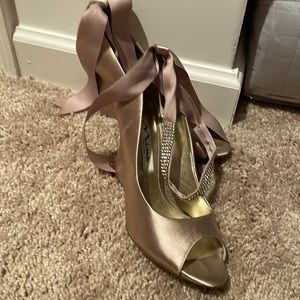 Nina Wedge peep toe with rhinestone ankle strap